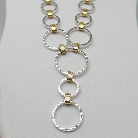 Etienne Aigner Hammered Mixed Metal Circle Link Necklace With Gold-Tone Accents - Picture 6 of 9